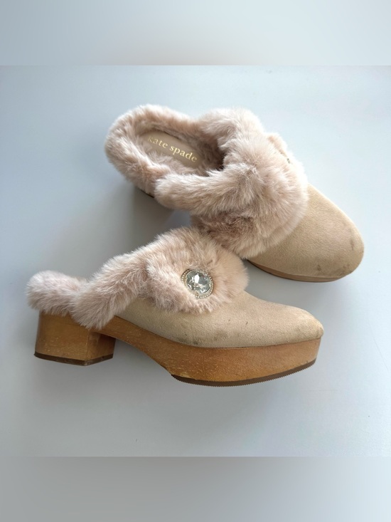 kate spade Shoes - Kate Spade New York Uma Clogs Wooden Platform Heels faux fur Pink Suede Sz 6.5 B